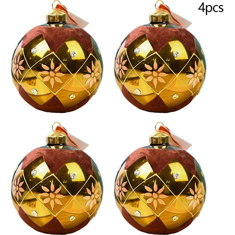 4 Weihnachtskugeln aus Glas und Samt, 9 cm, dunkelbraun, ideal als Weihnachtsbaumschmuck, zum Aufhängen, für Weihnachtsdekoration, Heimdekoration, Hochzeiten und Partys. (1/3)