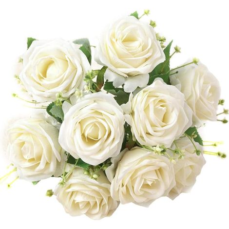 ramo de flores artificiales, 9 tallos de peonía de seda, 7 cm de diámetro, tallos flexibles, decoración de interiores para bodas y fiestas. (1/4)