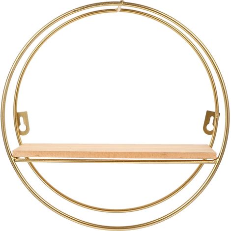 Runde, schwebende Metallwandregale mit botanischer Verzierung (gold)