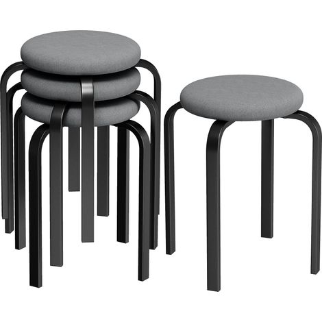 HOMCOM Stackable Stools Modern Cushioned Set of 4 Dark Grey (1/5)