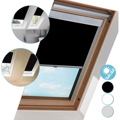Verdunkelungsrollo F06 (49.3x94cm) Blickdicht Schwarz Dachfensterrollo 100% Verdunkelung Silberner Aluminiumrahmen für VELUX Dachfenster Thermo-Rollo (1/4)
