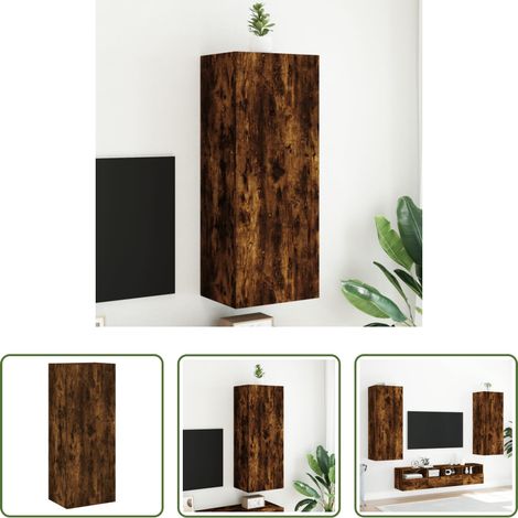 Armoire tv murale - Meuble TV mural chêne fumé 40,5x30x102 cm bois d'ingénierie (1/5)