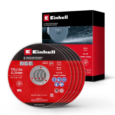 Original Einhell 5-tlg. Dünntrennscheiben-Set für Metall, Ø 115 mm (1 mm Stärke, MPA-zertifiziert, hohe Lebensdauer, präzise, gratarme Schnitte, für Winkelschleifer) (1/5)