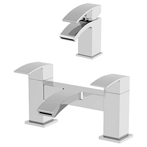 Architeckt Modern Bathroom Basin Sink Mono Mixer Tap and Bath Filler Mixer Tap Set Lever Control Chrome