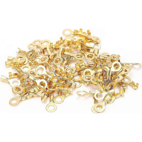 100 blanke Messing-Ösenhülsen, M5 5,2 mm Crimp-Kabelverbinder, Flachkabelschuhe für elektrische Anschlüsse, Kaltverpressverpackung (1/5)