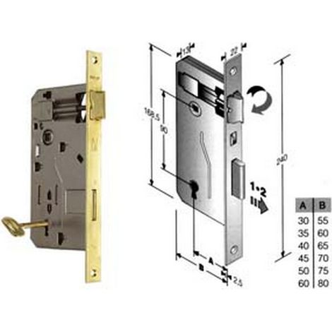 1PZ SERRATURA A BUSSOLA DA INFILARE BORDO QUADRO OTTONATO - mm.40 bordo acciaio ottonato