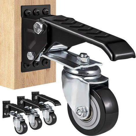 Roues pivotantes pour établi, lot de 4, diamètre 63,5 mm, charge max 74,8 kg, roulettes rétractables latérales réglables 360°, usage industriel (1/4)