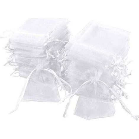 Lot de 100 sachets en organza blanc, 7 x 9 cm, pochette cadeau en organza, pochette à bijoux, sachets de mariage, sachets de lavande, faveur de mariage (1/4)
