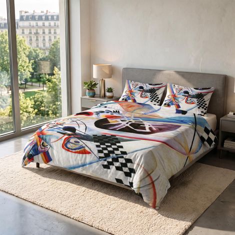 Parure Housse de Couette pour lit 2 Personnes 100% Coton, fabriquée en Italie, 250 × 200 cm avec Double Rabat 50 cm + 2 taies d'oreiller 50 × 80 cm avec Rabat Interne, Impression (1/5)