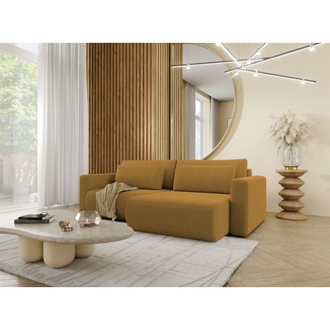 Ecksofa Sofa mit Schlaffunktion CHAIRA Stoff Curio Senfgelb Ottomane Rechts (1/3)