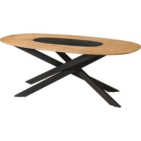 Tavolo da pranzo in legno di Acacia 200x100x76 Laccato naturale gambe mikado quadrate