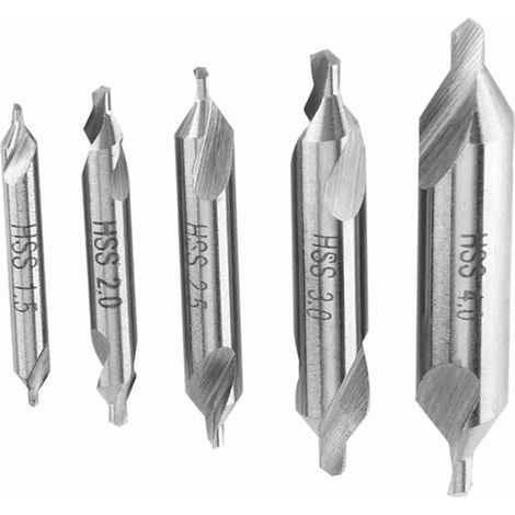 Jeu de 5 forets à centrer HSS, angle de 60°, 1,5/2/2,5/3/4 mm (1/5)