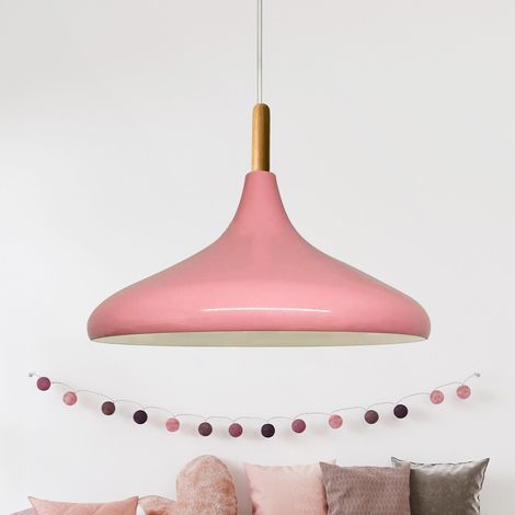 bamyum Champion Lampe à Bois Suspension Moderne en Metal de 35 cm, Lustre de Salon, Chambre, Cuisine, Suspension Luminaire Plafonnier, Éclairage de Plafond, Lampe Suspendue Rose (1/5)