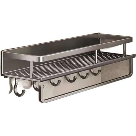 Bathroom shelf, corner shower caddy, wall-mounted aluminum storage rack for kitchen (40 cm with crossbar) (1/3)