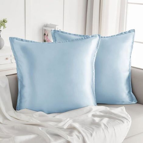 Taie Oreiller Satin 65x65 Lot de 2,pour Cheveux,Similaire Aux Taie d Oreiller en Soie,Housse de Coussin 65x65cm Bleu TAIE OREILLER (1/5)