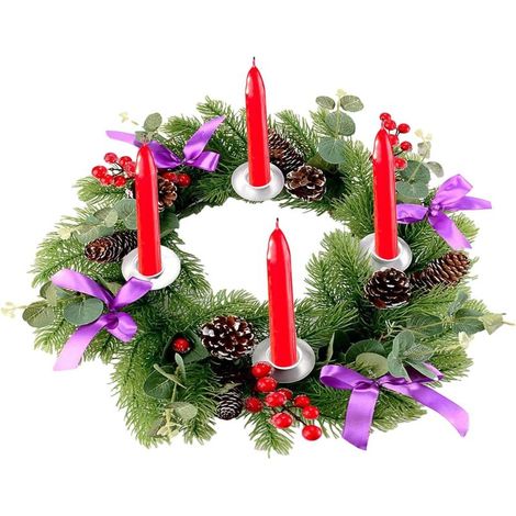 Couronne de L'avent de Noël avec Bougeoir, 30cm Couronne de Noël Pomme-de Pin Artificielle avec Porte Bougie Chauffe Plat/Chandelier, Couronne Bougeoir pour Centre de Table Noël Décoration de Maison B (1/5)