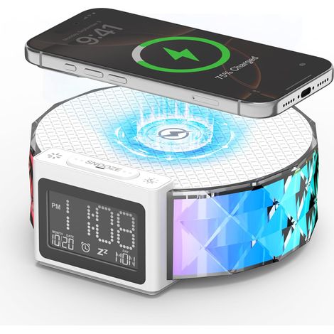 Lumière de Réveil, Intelligente Lampes Réveil Charge sans Fil avec Contrôle Tactile 3 Niveaux et Éclairage RGB Veilleuse Ambiance Reveil Lampe de Chevet Chargeur pour Chambre Décor (1/5)