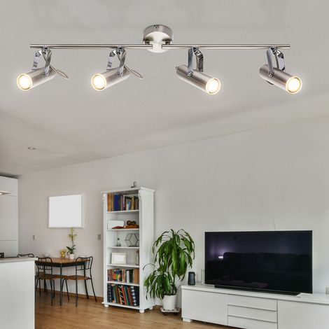 LED Spotleiste 4 Flammig Deckenleuchte schwenkbar Deckenlampe Strahler mit beweglichen Spots, Chrom, 4x 4W 256Lm warmweiß, LxBxH 68 x 8 x 16 cm