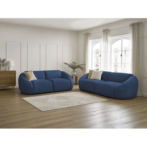 BOBOCHIC - Ensemble canapé droit fixe 3 + 2 places TINA velours côtelé Bleu foncé (1/5)