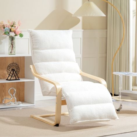 Fauteuil relax à bascule en polyester blanc avec repose-pieds réglable, 67 x 93-114 x 105 cm (1/5)