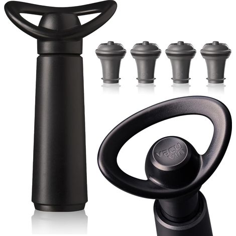 Negro - 1 bomba, 4 tapones - Bomba de vacío con tapón para vino - Reutilizable