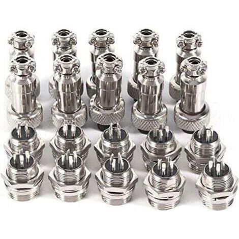 GX12 Lot de 10 Connecteurs D'alimentation D'aviation 4 Broches 12 Mm Prise D'aviation Mâle + Femelle Connecteur de Prise en Métal Plaqué Zinc 300 V 5 A (1/4)