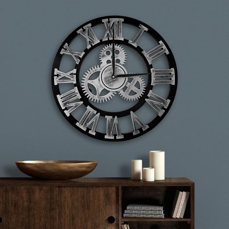Vintage Romains Silencieux Horloge Pendule Industriel 3D Silensieuse Horloge de la Maison pour Salon, Salle, Maison Décor (1/5)