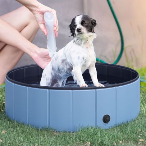 Piscine chien pliable Bleu baignoire bassin plastique extérieur animaux stable antidérapant 100x30 cm