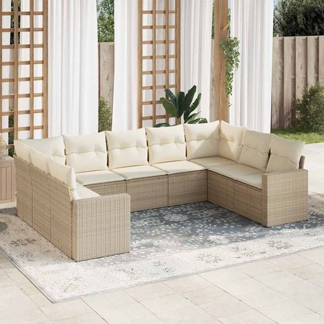Set de sofás de jardín 9 pzas con cojines ratán sintético beige vidaXL (1/3)