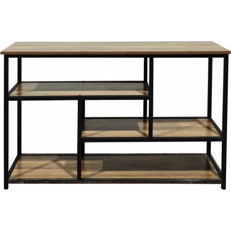 KIT MOBILE BASSO STILE INDUSTRIAL LEGNO NERO 140X35X80 CM RIPIANI SOGGIORNO