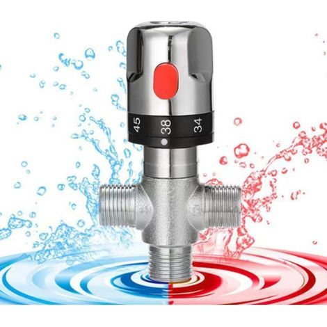 Valves de dérivation de douche, robinet mélangeur thermostatique G1/2 en laiton massif pour système de douche, contrôle de la température de l'eau, tuyau de contrôle du thermostat de bassin (1/3)