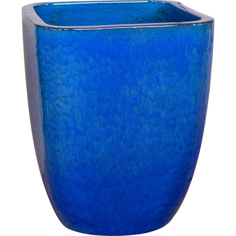 Provencelia Vauban 18x21cm, pot grande taille d'extérieur fait main en terre cuite émaillée, résistant au gel, bleu outremer (1/4)