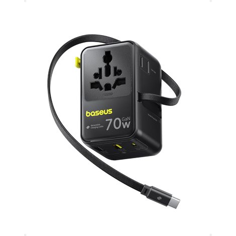 Adaptateur Prise Universelle 70W avec Câble Rétractable, Chargeur de Voyage International avec 2 Prises AC + 2USB-A + 1USB-C, Compatible avec Les USA, UK, Chine, Japon, Thaïland (1/5)