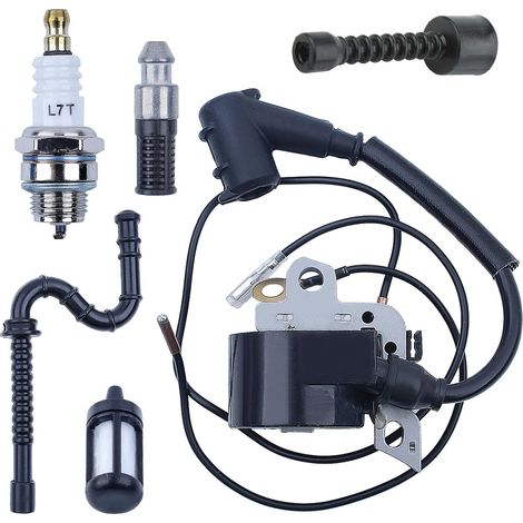 Bujía de bobina de encendido para Stihl MS380 024 026 028 029 MS240 MS260 MS290 MS360, bobina de encendido, bujía, línea de combustible, línea de aceite, 1 filtro de aceite, filtro de combustible, (1/5)