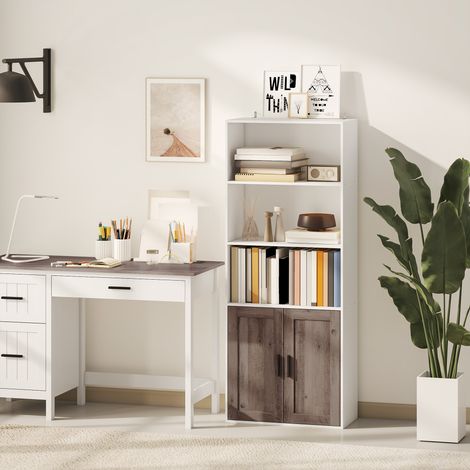 HOMCOM Bibliothèque 5 niveaux compartiments ouverts 1 placard 60×30×149,5 cm Blanc