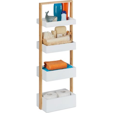 Relaxdays Bathroom Shelf, with 4 Shelves, Bamboo & MDF, Narrow Kitchen Storage, HxWxD: 88 x 30 x 18 cm, Shelving Unit (1/5)