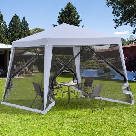 Padiglione da giardino Outsunny, tenda per feste, tenda resistente alle intemperie con zanzariera, metallo + poliestere, grigio, 3 x 3 m (1/5)