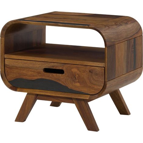 Nachttisch Sheesham dunkelbraun lackiert 50x40x43 cm teilmontiert MAILAND 242 (1/3)