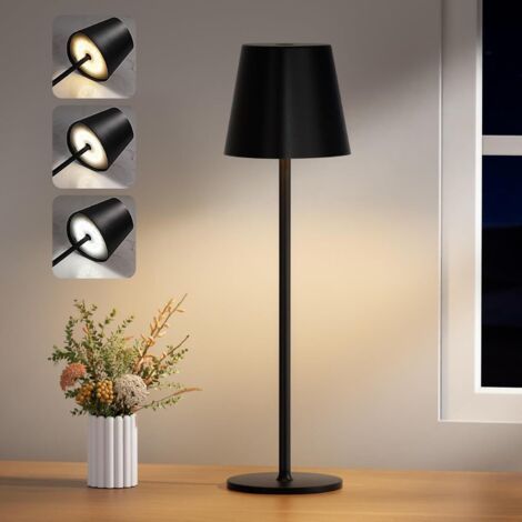 Lampe de Chevet LED Sans Fil, 3 Modes de Couleur, Gradation Progressive, Lampe de Table Rechargeable pour Chambre Salon Extérieur Camping Chantier(Noir) (1/5)