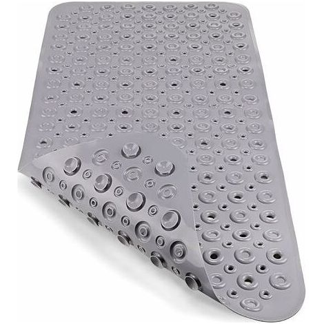 Tapis de baignoire antidérapant extra Long avec ventouse - lavable en machine, Anti-Moisissure, sans Phtalates ni Latex (88 x 40 cm, gris) (1/5)