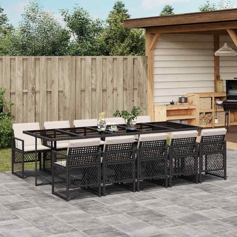 11-tlg. Garten-Essgruppe mit Kissen Schwarz Poly Rattan (1/5)
