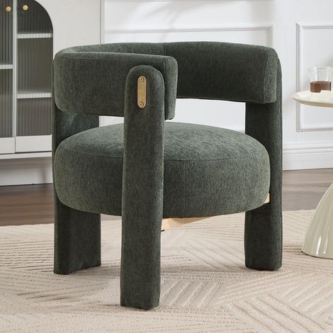 Wahson Chenille Armchair – Occasional Upholstered Tub Vanity Chair for Bedroom & Living Room, Green (1/5)