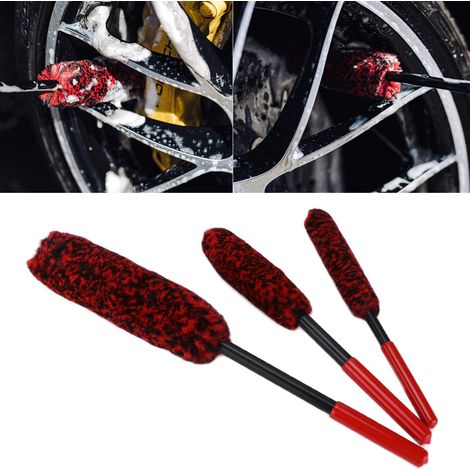 Lot de 3 brosses de nettoyage pour jantes, échappements et moyeux de voiture, moto, vélo