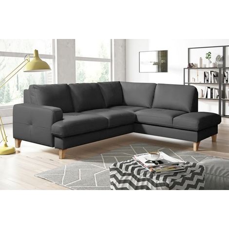 Canapé d'angle convertible en cuir italien de luxe 4/5 places avec coffre, FARELI, gris foncé, angle droit (1/5)