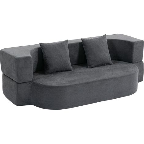 Sofá cama convertible 2 plazas 190 cm, respaldo abatible, espuma de alta densidad, poliéster gris oscuro (1/5)