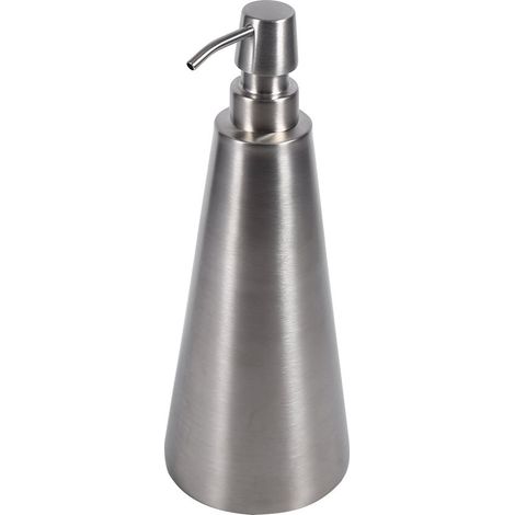 Distributeur de savon pour salle de bain, en acier inoxydable, grande capacité, à poser sur comptoir avec bouton-poussoir. (1/5)