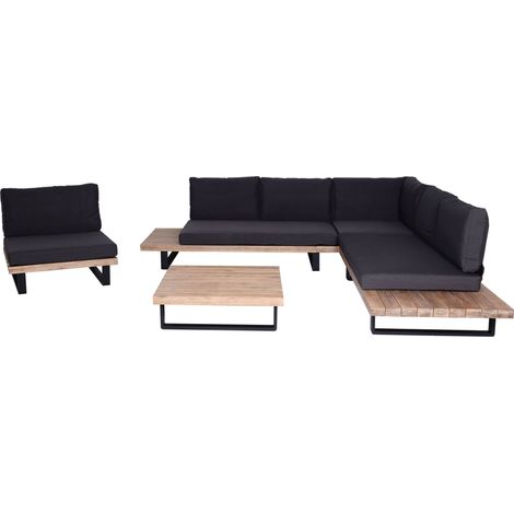 Muebles de jardín con sillón sofá de madera de acacia, aluminio marrón claro, revestimiento gris oscuro 040008297 (1/5)