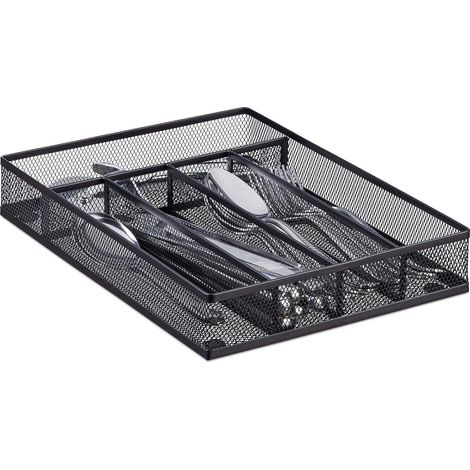 Bandeja para cubiertos de malla de acero, caja metálica para cubiertos, bandeja para cubiertos, Alto x Ancho x Profundidad: 5 x 23,5 x 31,7 cm, negro (1/5)
