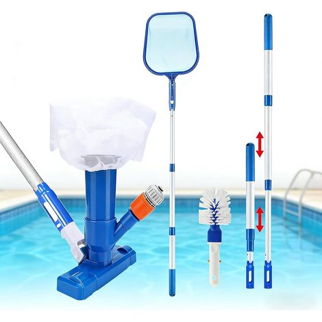 Kit aspirateur de piscine portable Jet Vacuum Head avec tige télescopique, kit nettoyage brosse à récurer et filet skimmer pour le des feuilles, la saleté, du sable, boue - (1/5)