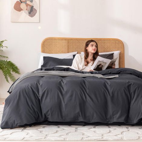 Parure de lit 3 pièces avec Housse de Couette pour très Grand lit, 100% Coton lavé avec Sensation de Lin, Douce et Respirante avec Fermeture éclair (1 Housse de Couette + 2 (1/5)